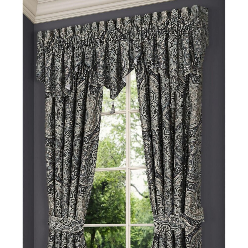 NWT J. Queen New York Rod Pocket Valance Glacier Blue Multi Window Ascot Valance